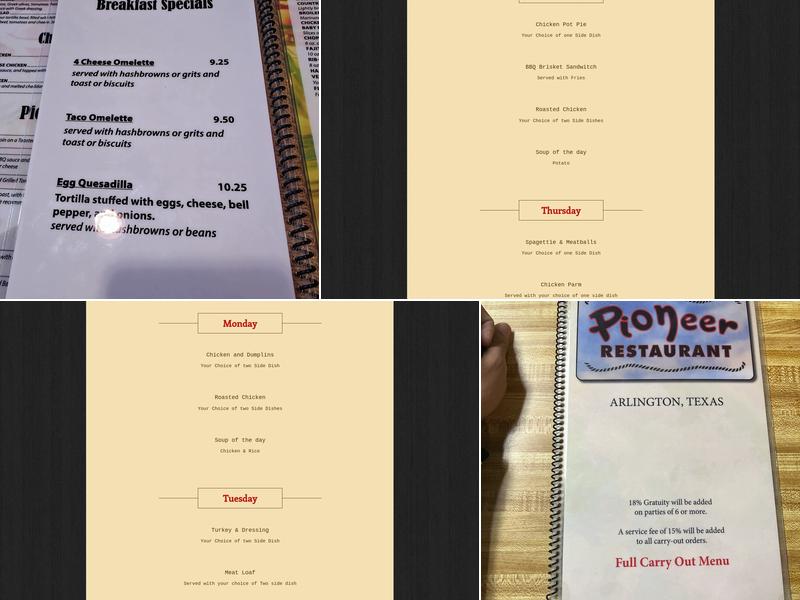 Pioneer Restaurant Menu