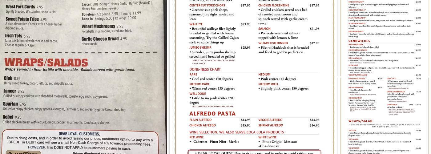 West Fork Wharf Menu