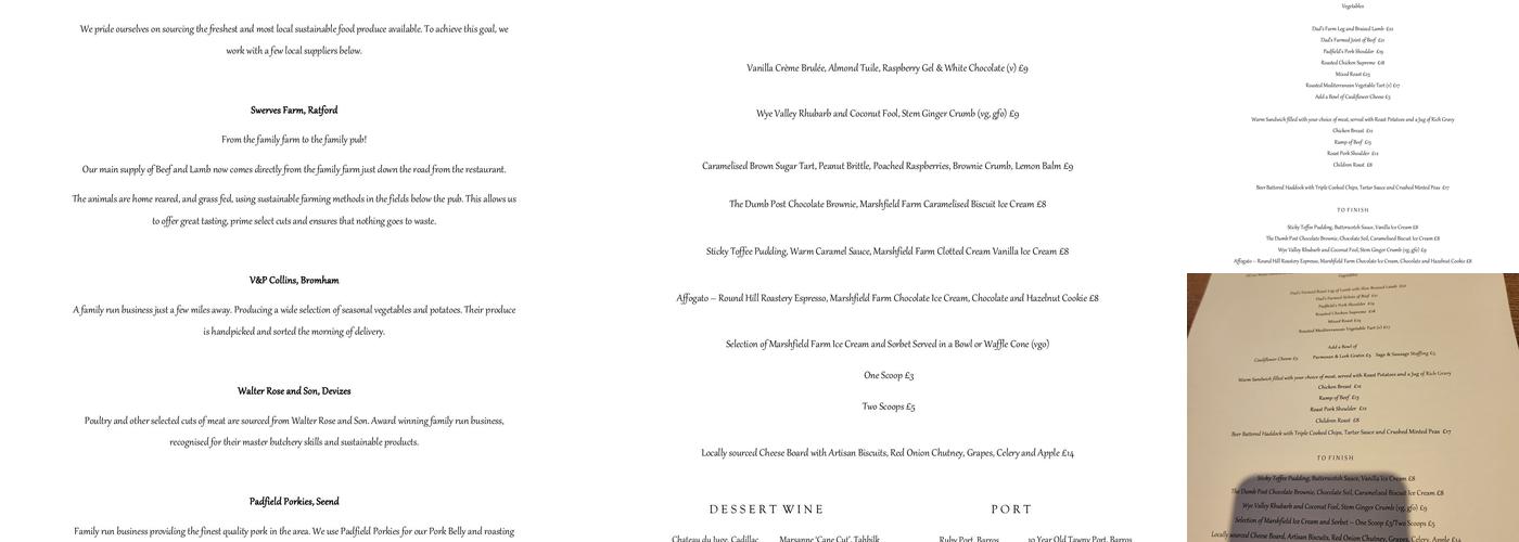 The Dumb Post Inn Menu