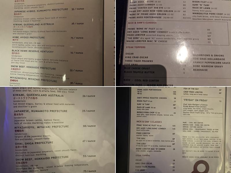 Nick & Sam's Menu