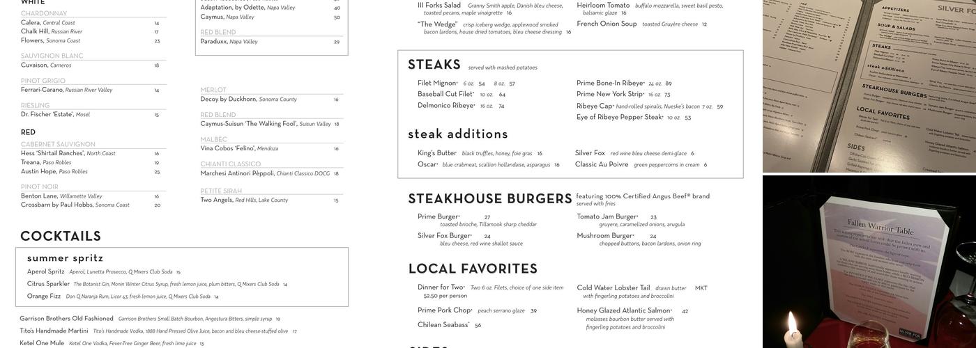 Silver Fox Menu