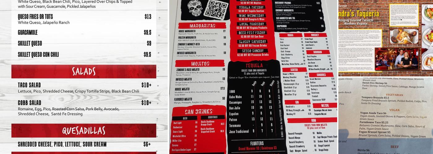 Zandra's Taqueria, Manassas Menu