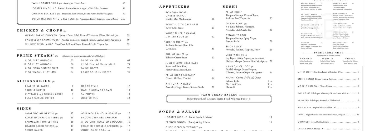 Ocean Prime Menu