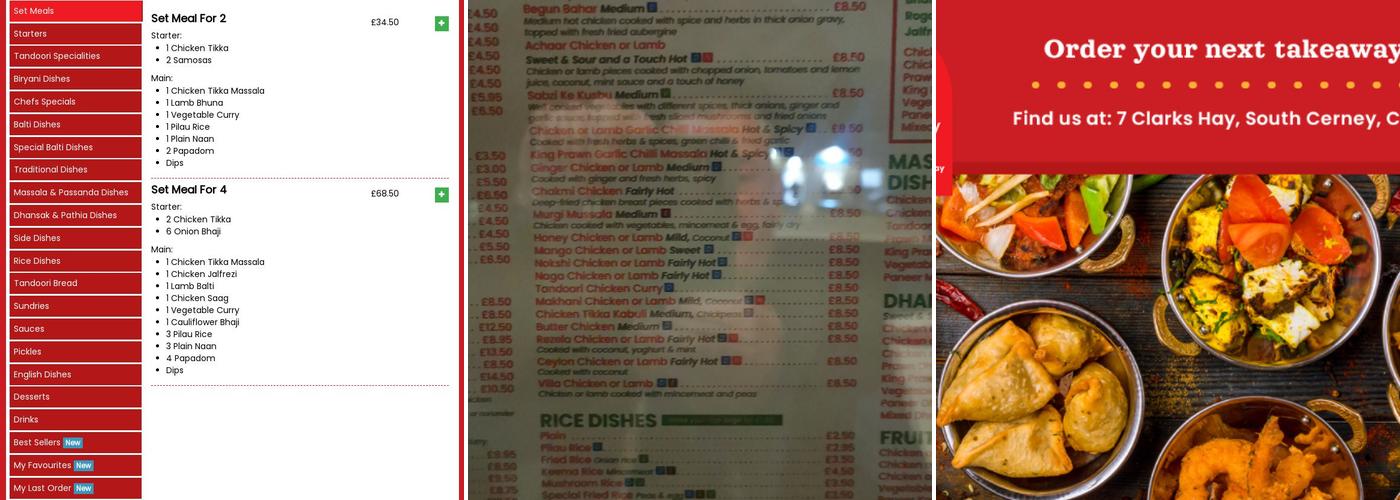 South Cerney Tandoori Balti House Menu