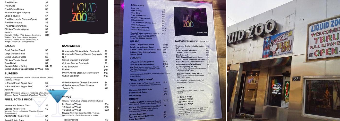 Liquid Zoo Menu