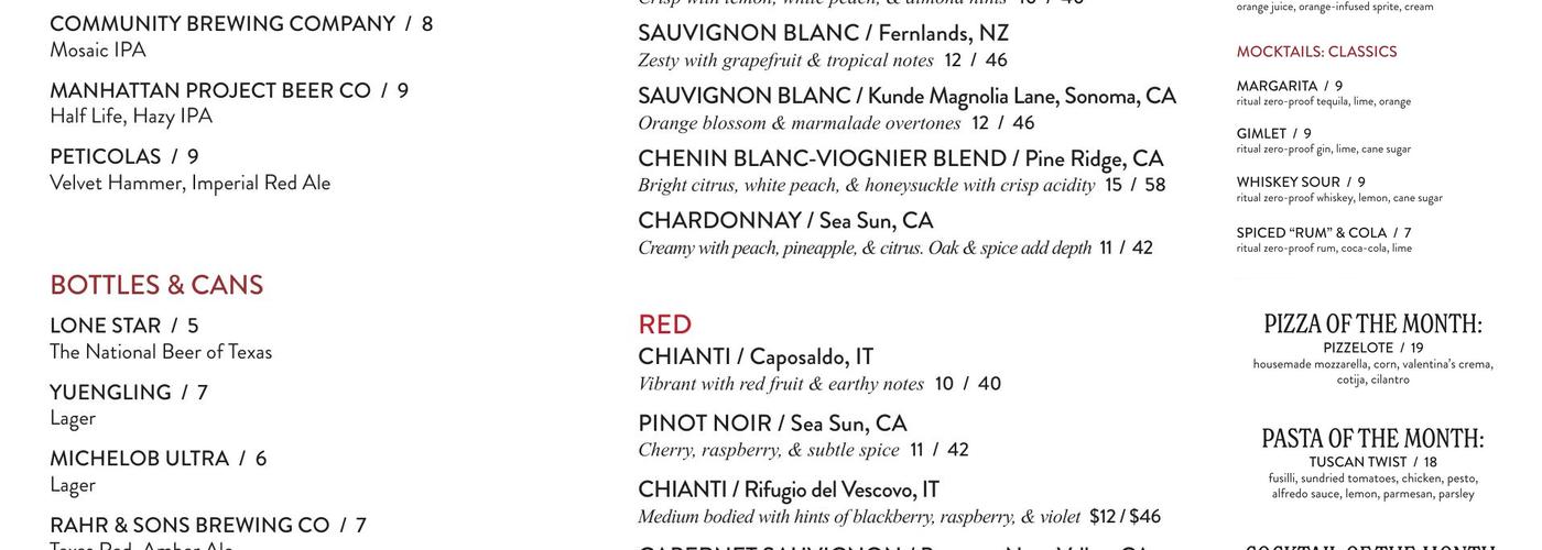 Cane Rosso Menu