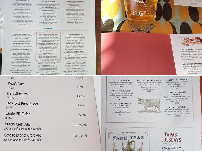 Cosy Club Menu
