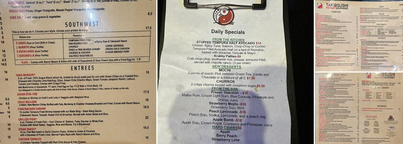 Takosushi Menu