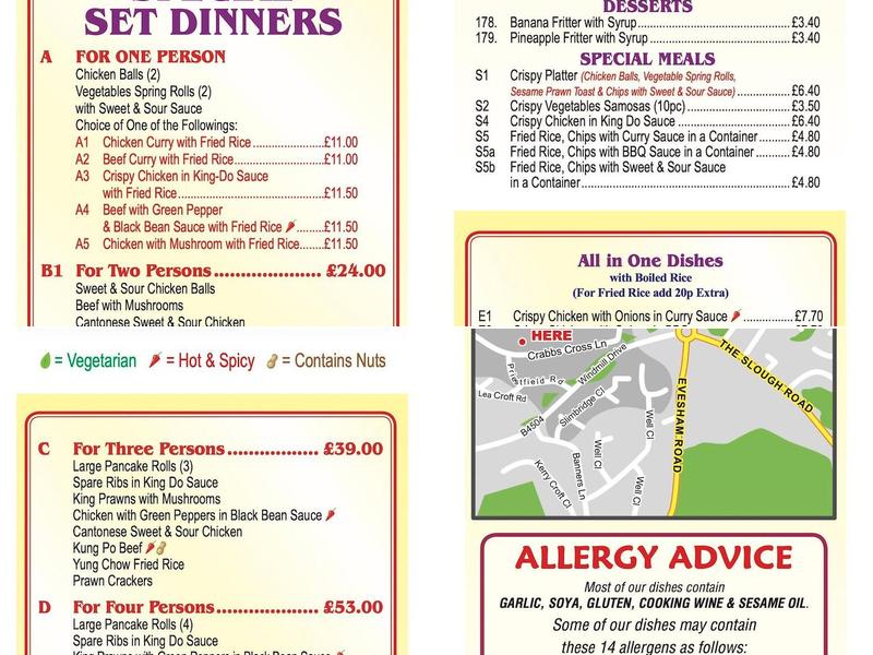 Golden House chinese takeaway Menu