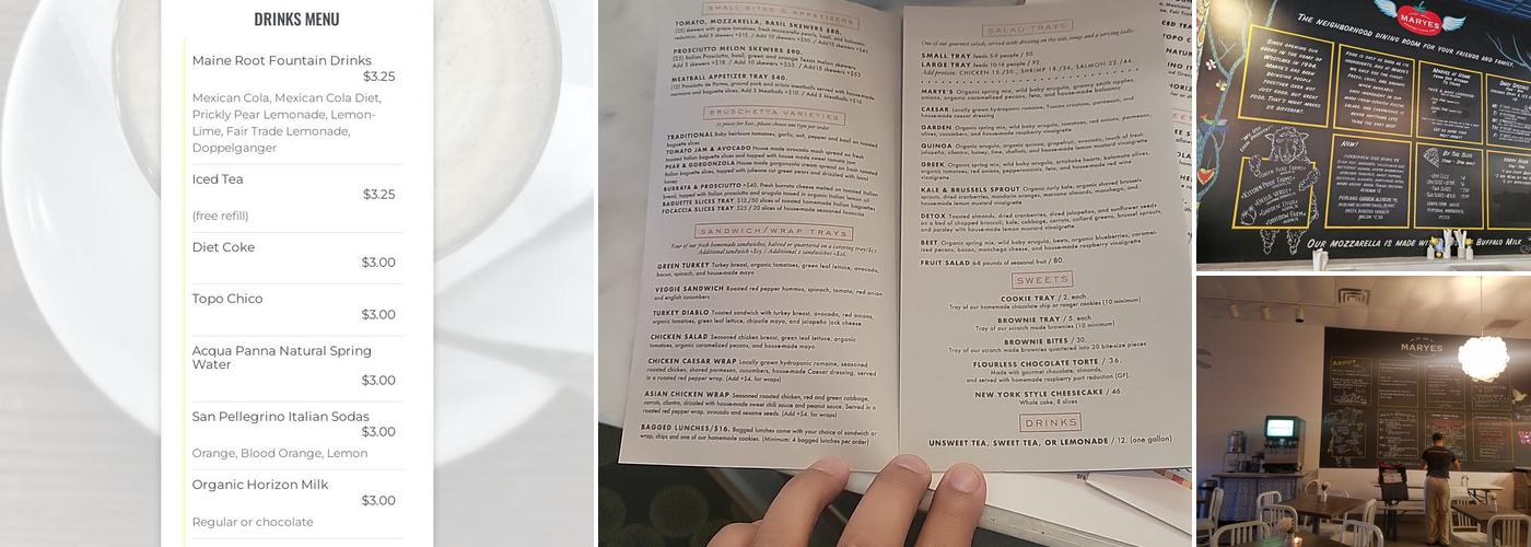 Marye's Gourmet Pizza Menu