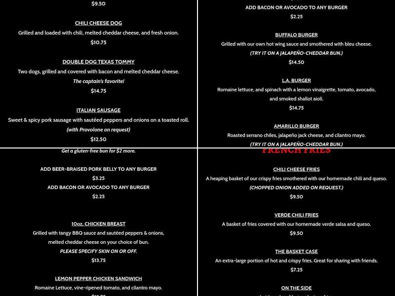 Casino El Camino Menu