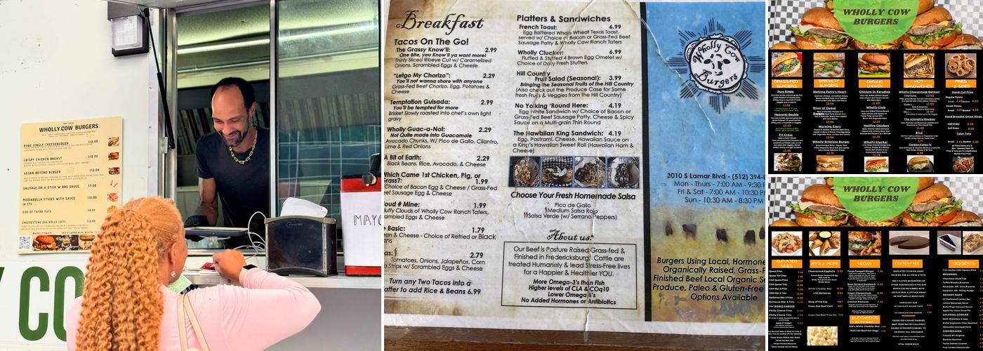 Wholly Cow Burgers Menu