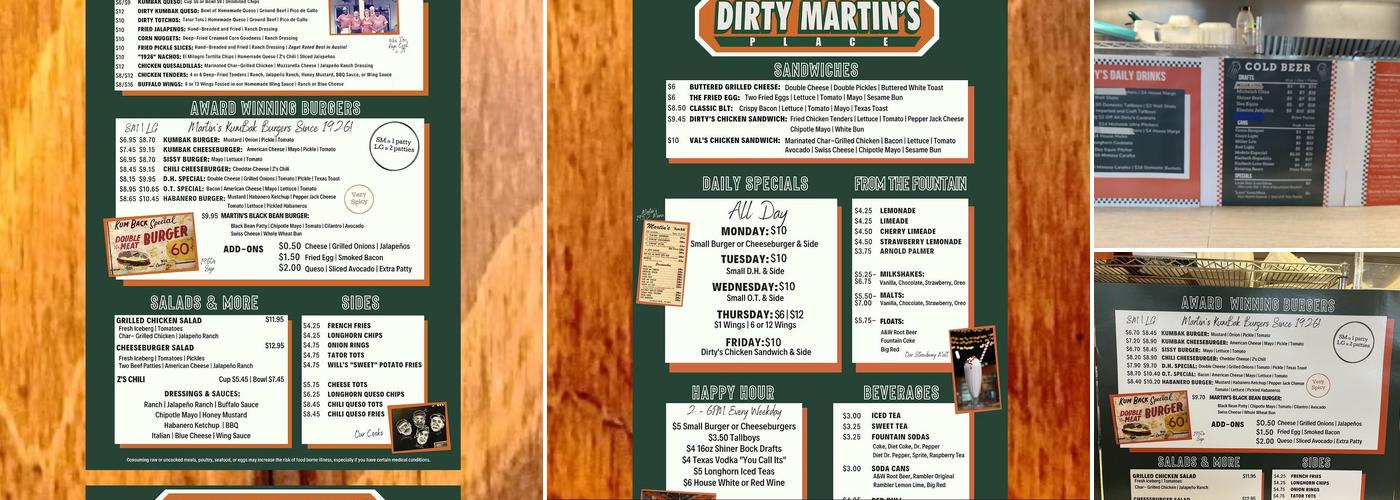 Dirty Martin's Place Menu