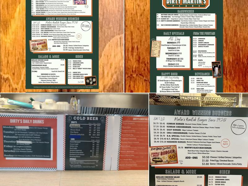 Dirty Martin's Place Menu