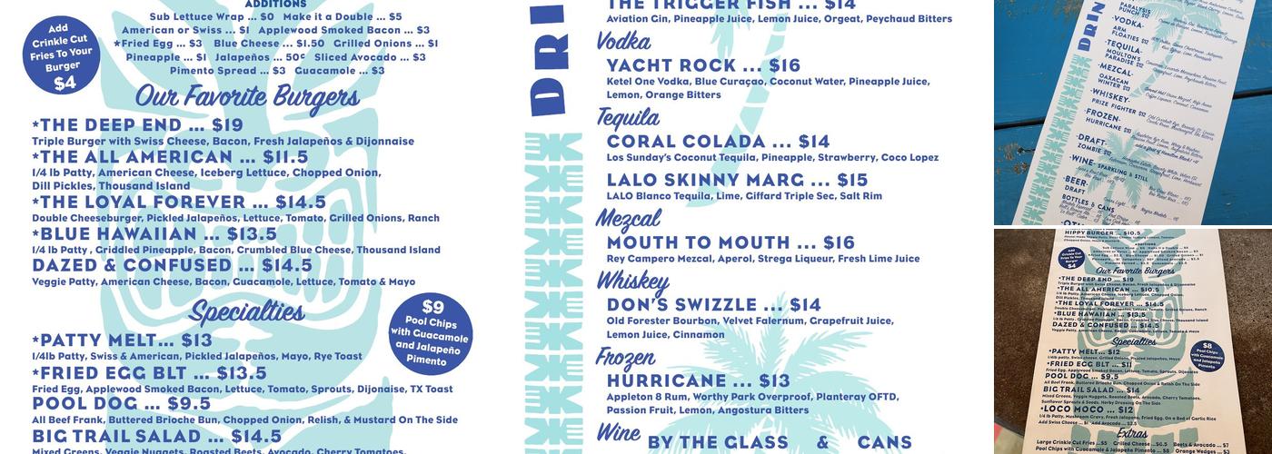 Pool Burger Menu