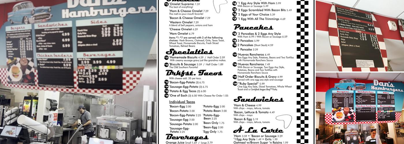 Dan's Hamburgers Menu