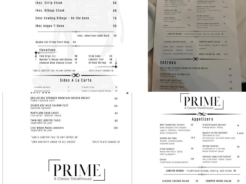 Prime Steakhouse Menu