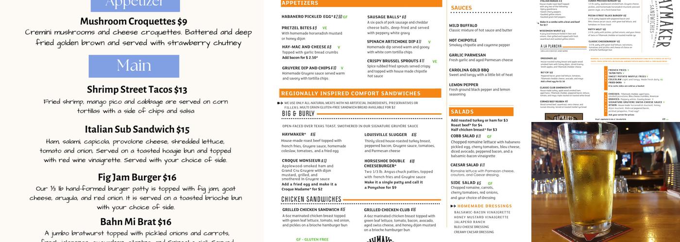 Haymaker Menu