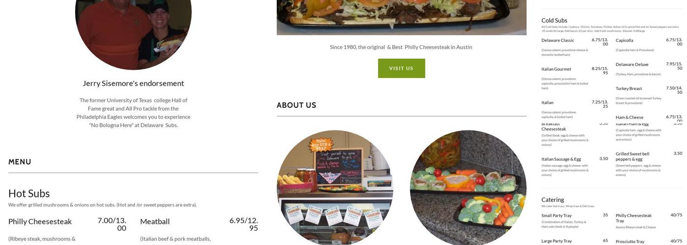 Delaware Sub Shop Menu