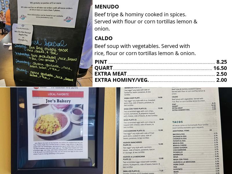 Joe’s Bakery & Coffee Shop Menu