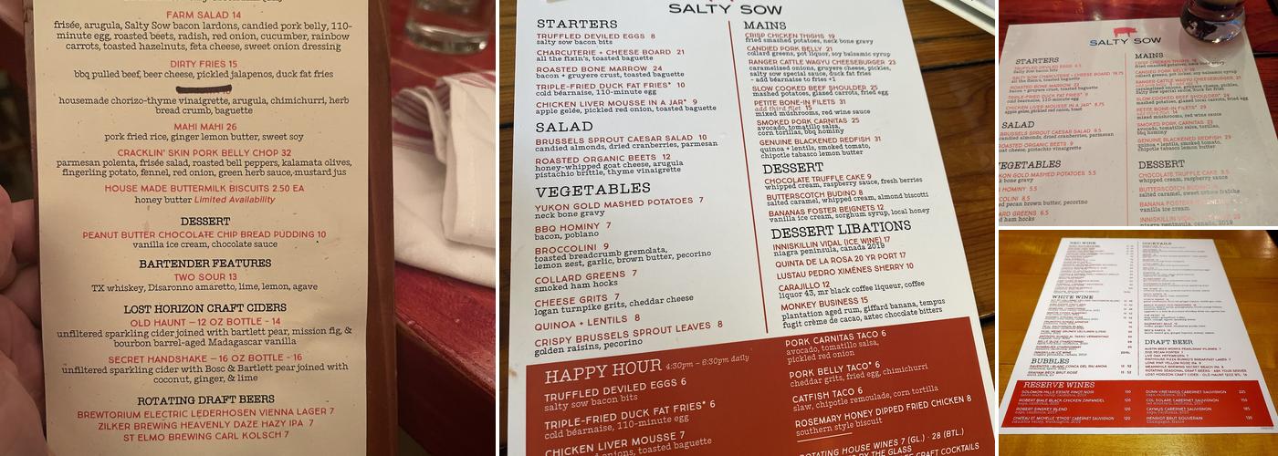Salty Sow Menu