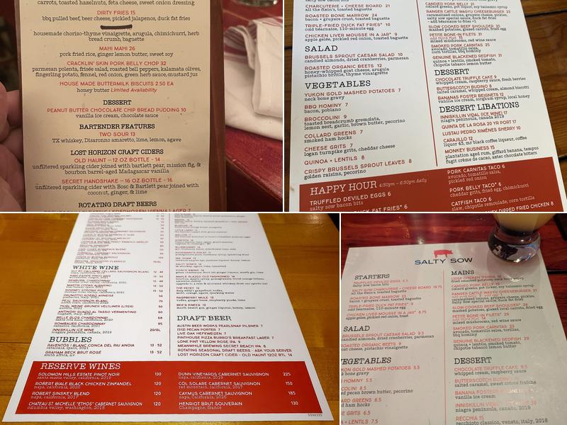 Salty Sow Menu