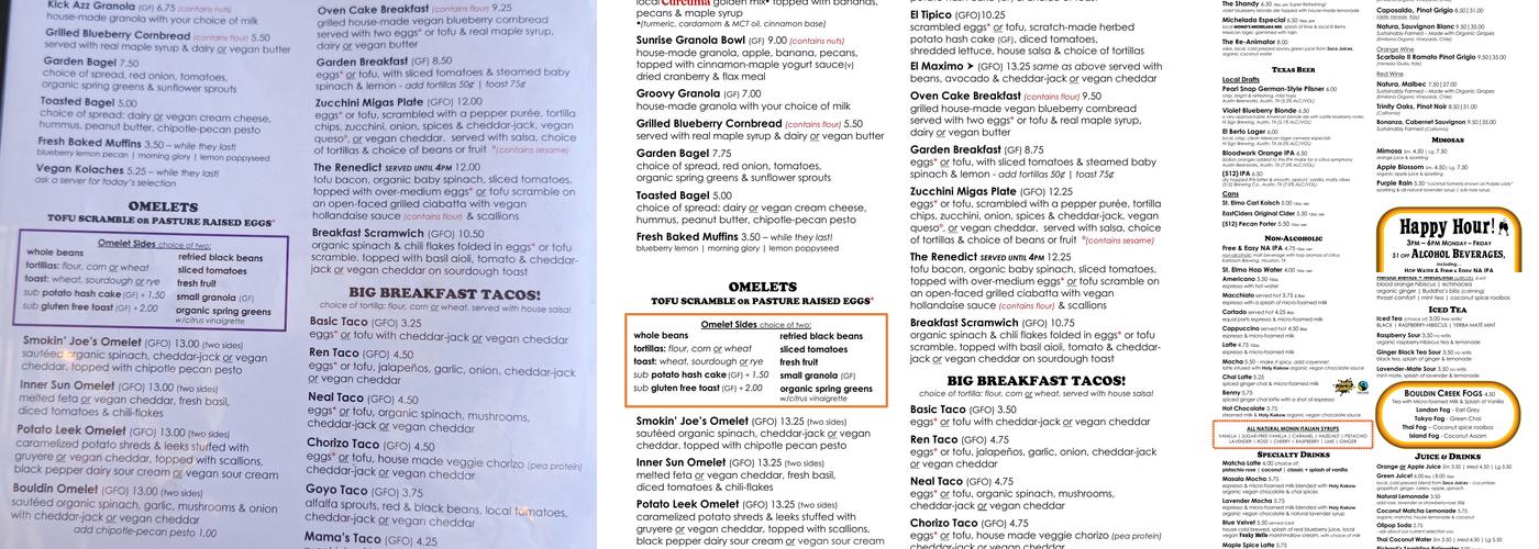 Bouldin Creek Cafe Menu