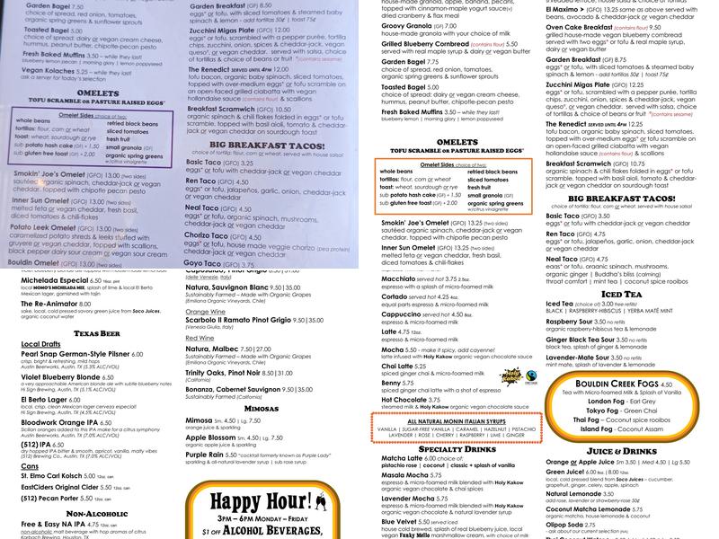 Bouldin Creek Cafe Menu