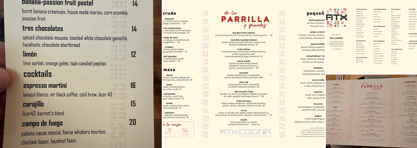 ATX Cocina Menu