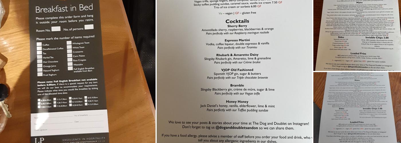 Dog & Doublet Inn Menu