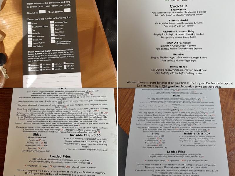 Dog & Doublet Inn Menu
