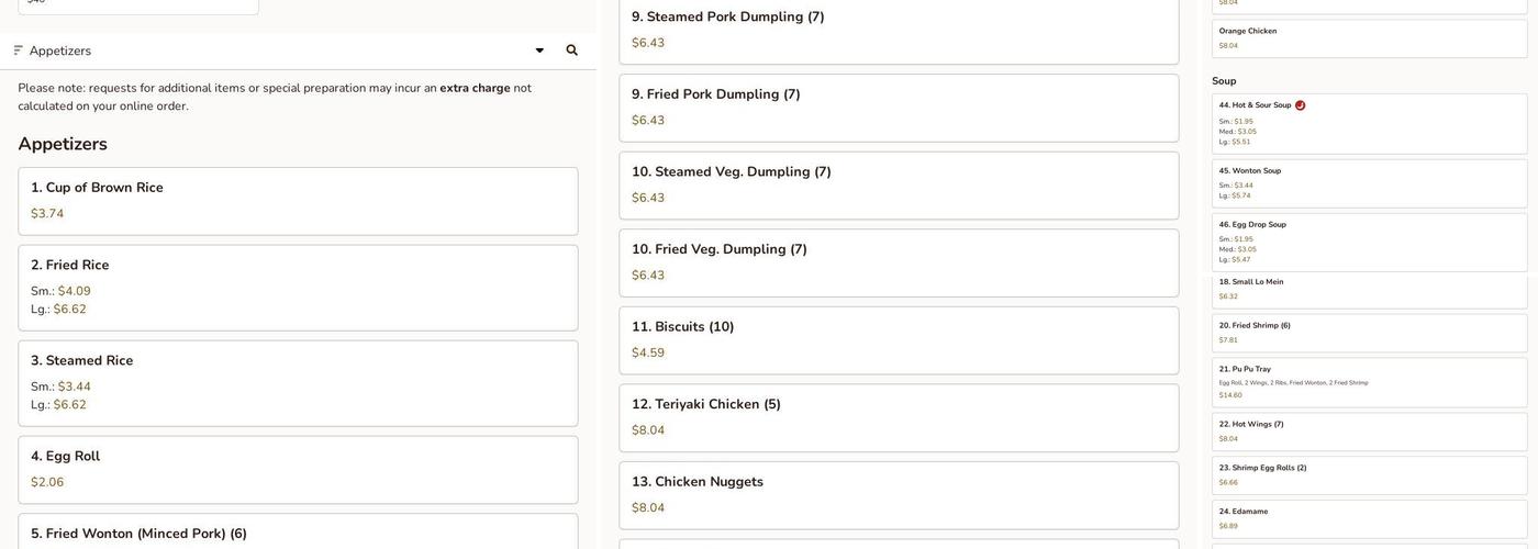 Oriental Express Menu