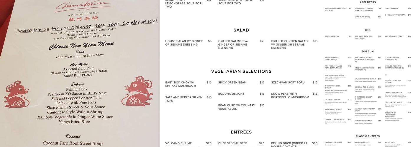 Chinatown North Menu