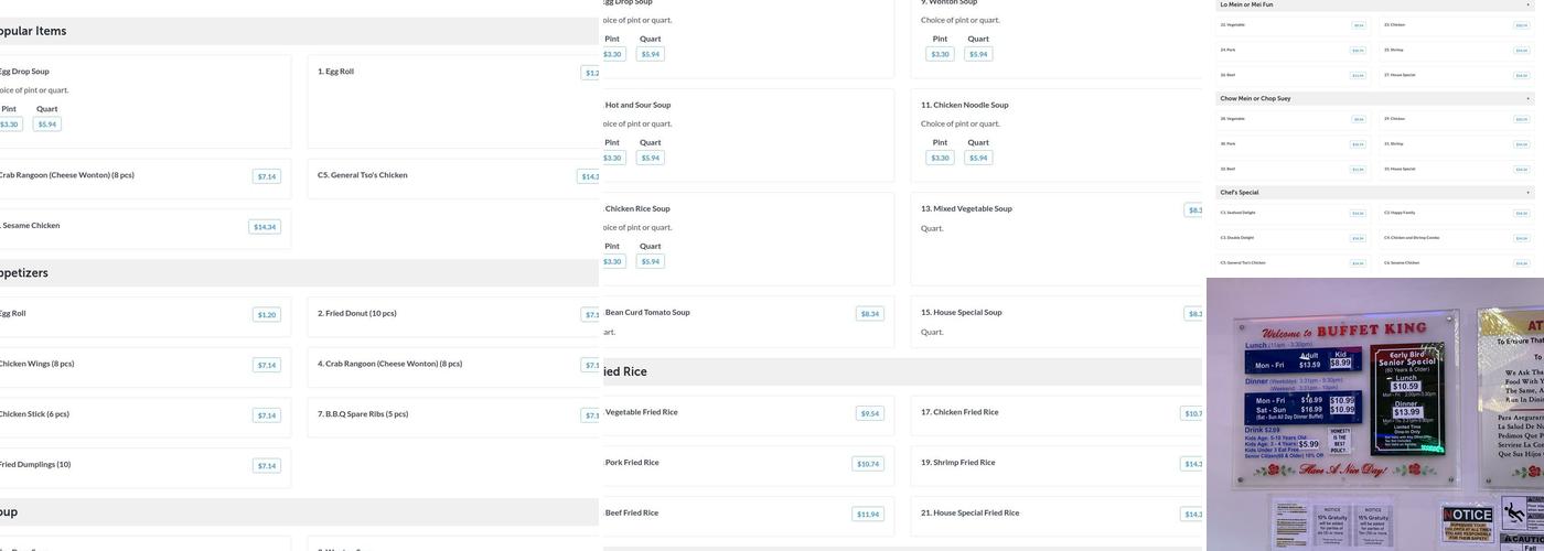 Buffet King Menu