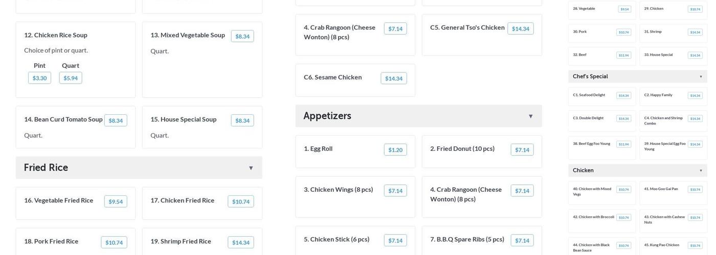 Buffet King Menu