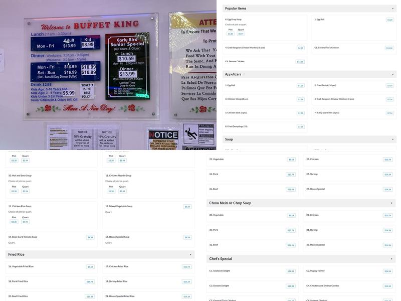 Buffet King Menu