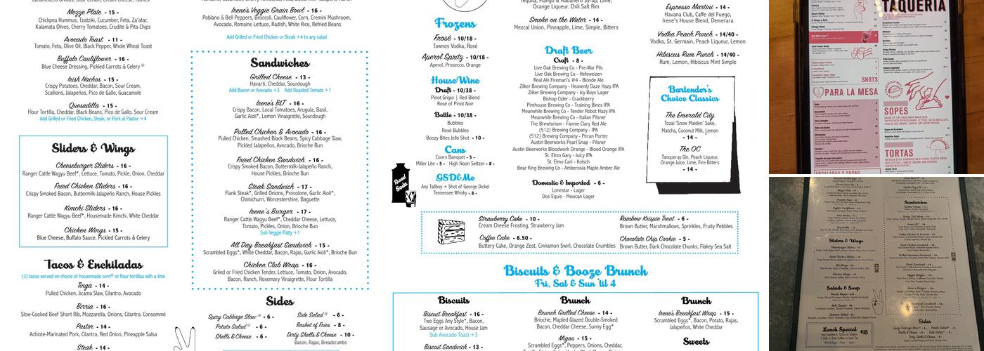 Irene’s Menu