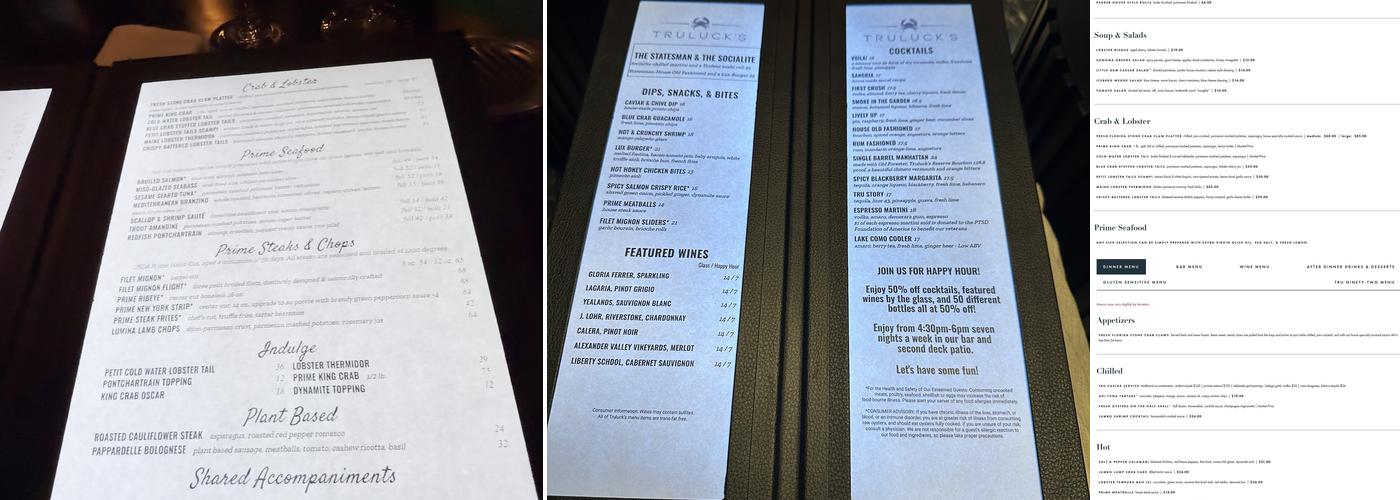 Truluck's Ocean's Finest Seafood and Crab Menu