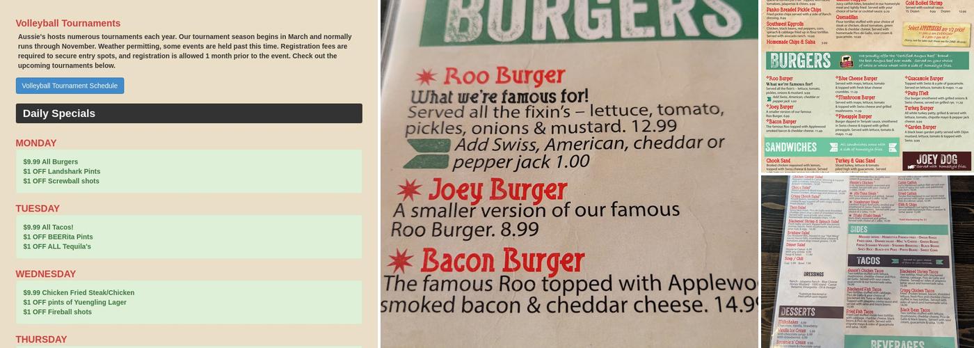 Aussie's Menu
