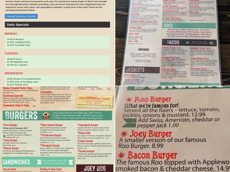 Aussie's Menu