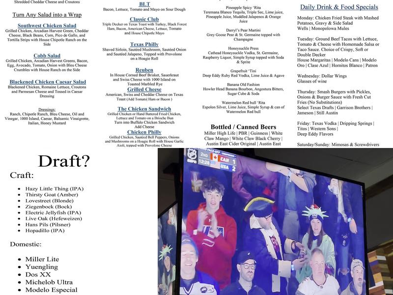 Backspin Texas Sports Bar & Grill Menu