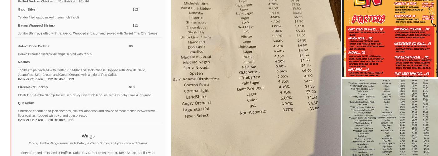 Little Woodrow's Bee Cave Menu