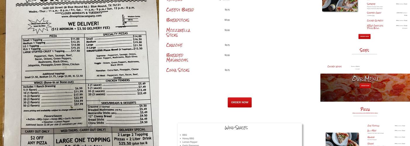 Dino's Pizza In Blue Mound TX Menu