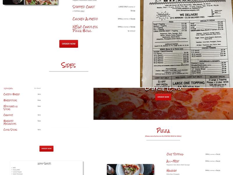 Dino's Pizza In Blue Mound TX Menu