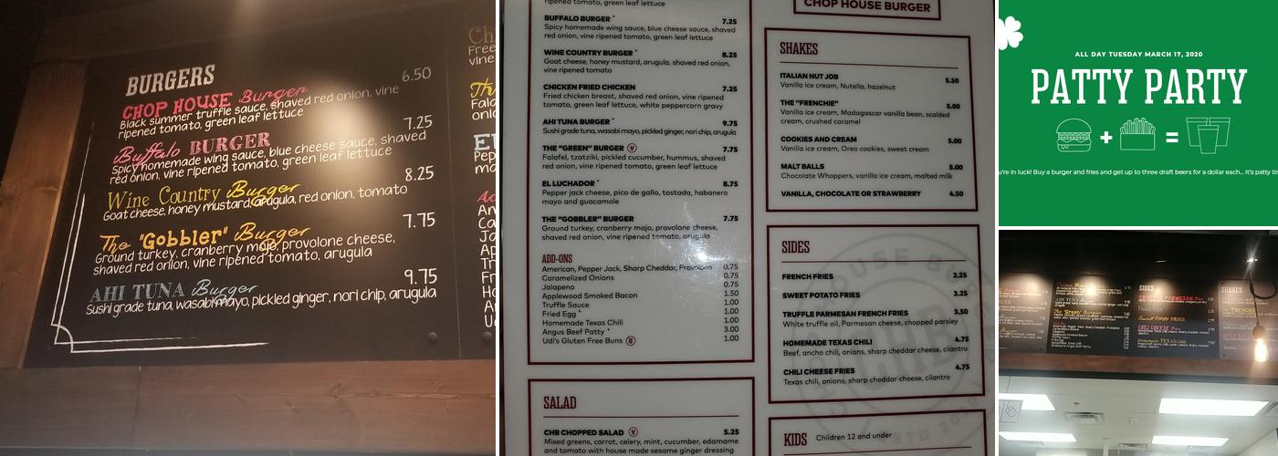 Chop House Burger Menu