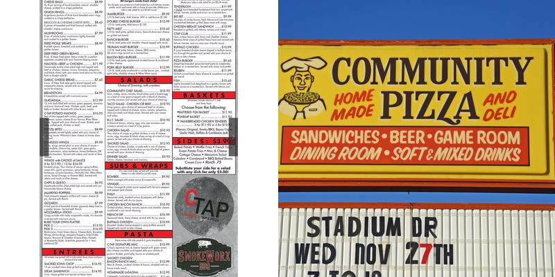 Community Tap and Pizza Menu