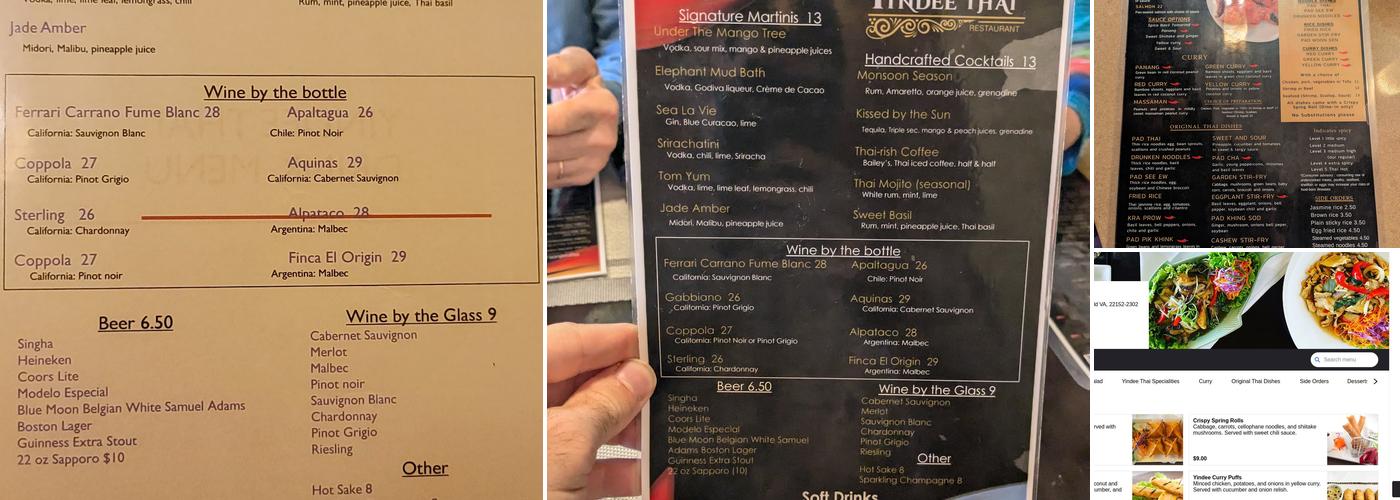 Yindee Thai Menu