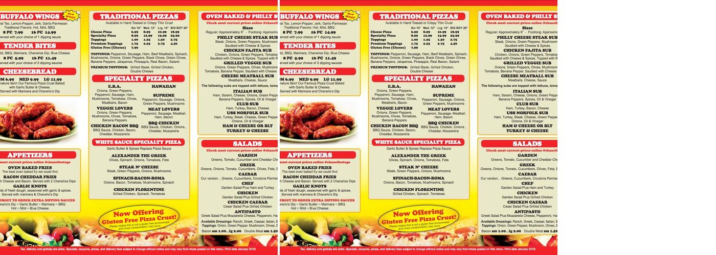 Chanello's Pizza Menu