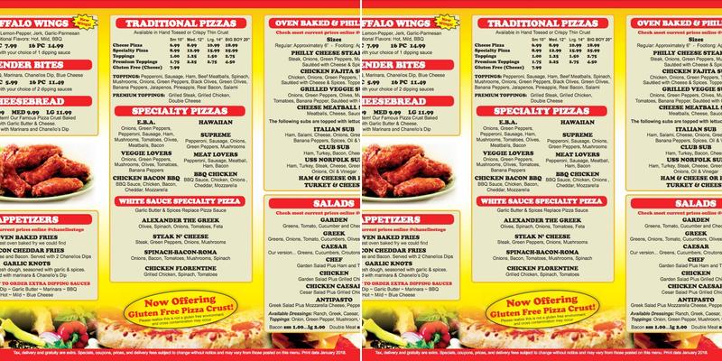 Chanello's Pizza Menu