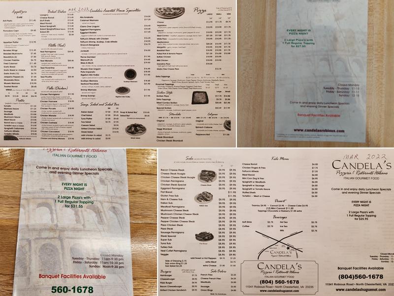 Candela's Pizzeria & Ristorante Italiano Menu